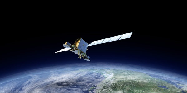 rendering of satellite in space