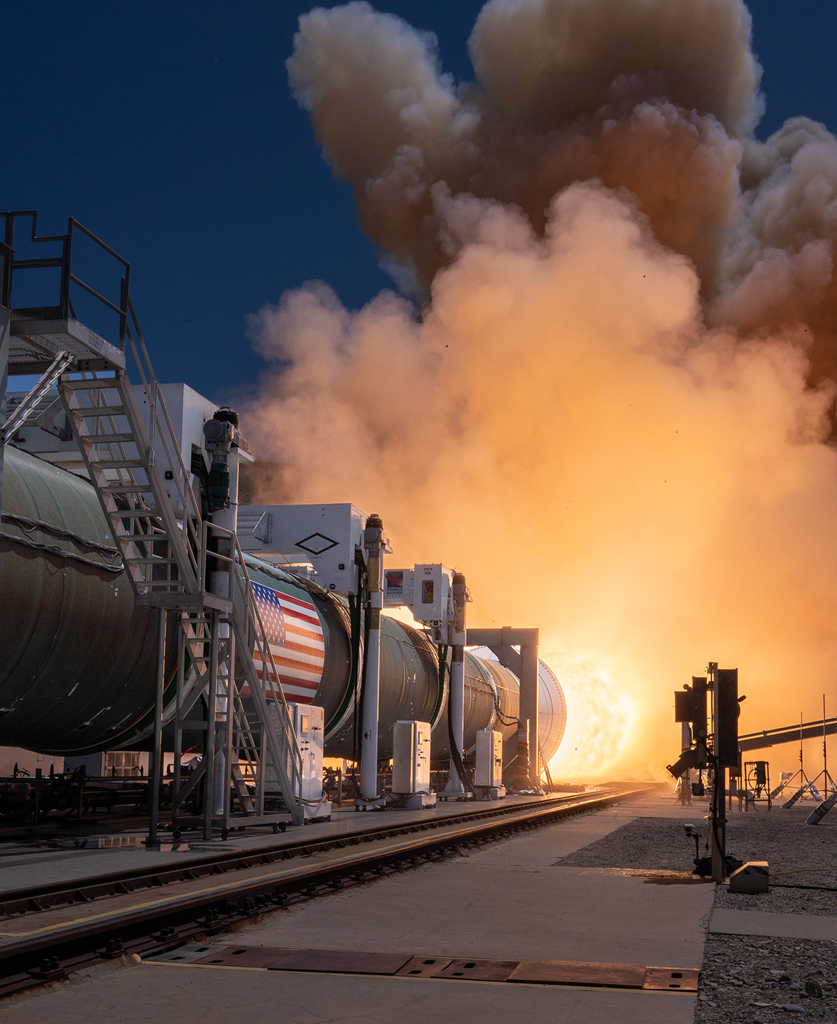 flames from outdoor Solid Rocket Motor test