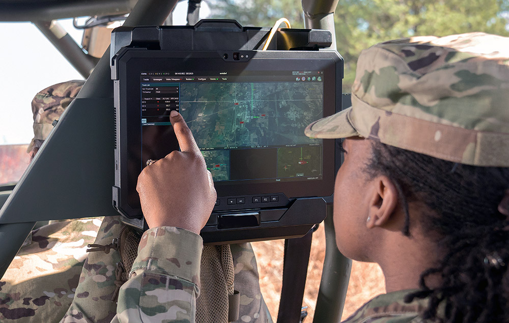 US military personnel operating mission screen