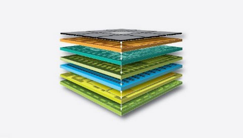 Paving the Way in Stacking and Packaging digital illustration of stacked colored microchips