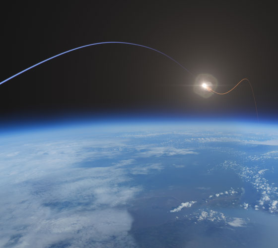 rendering of missile defense in space