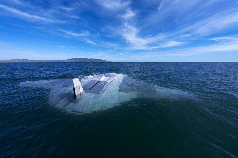 unmanned underwater vehicle floating in water