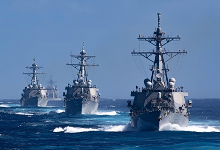 naval fleet in action in the ocean