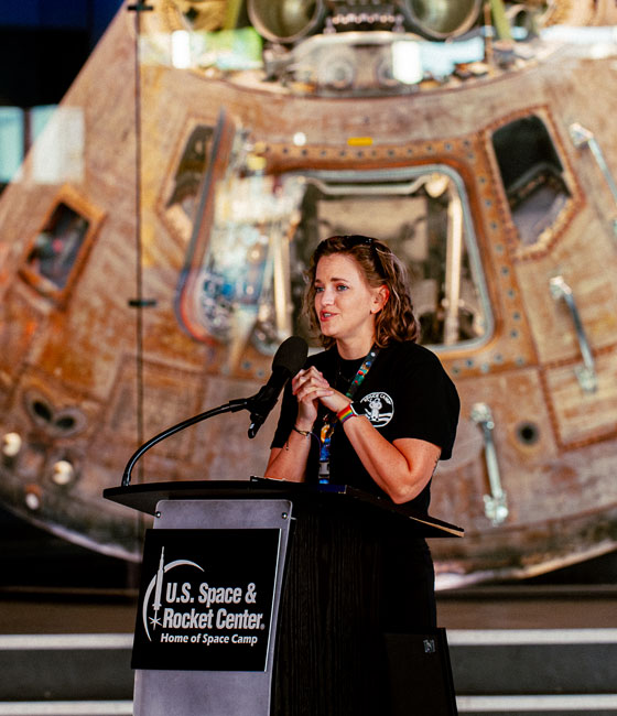 UK Space Camp leader gives speaks to attendees. 