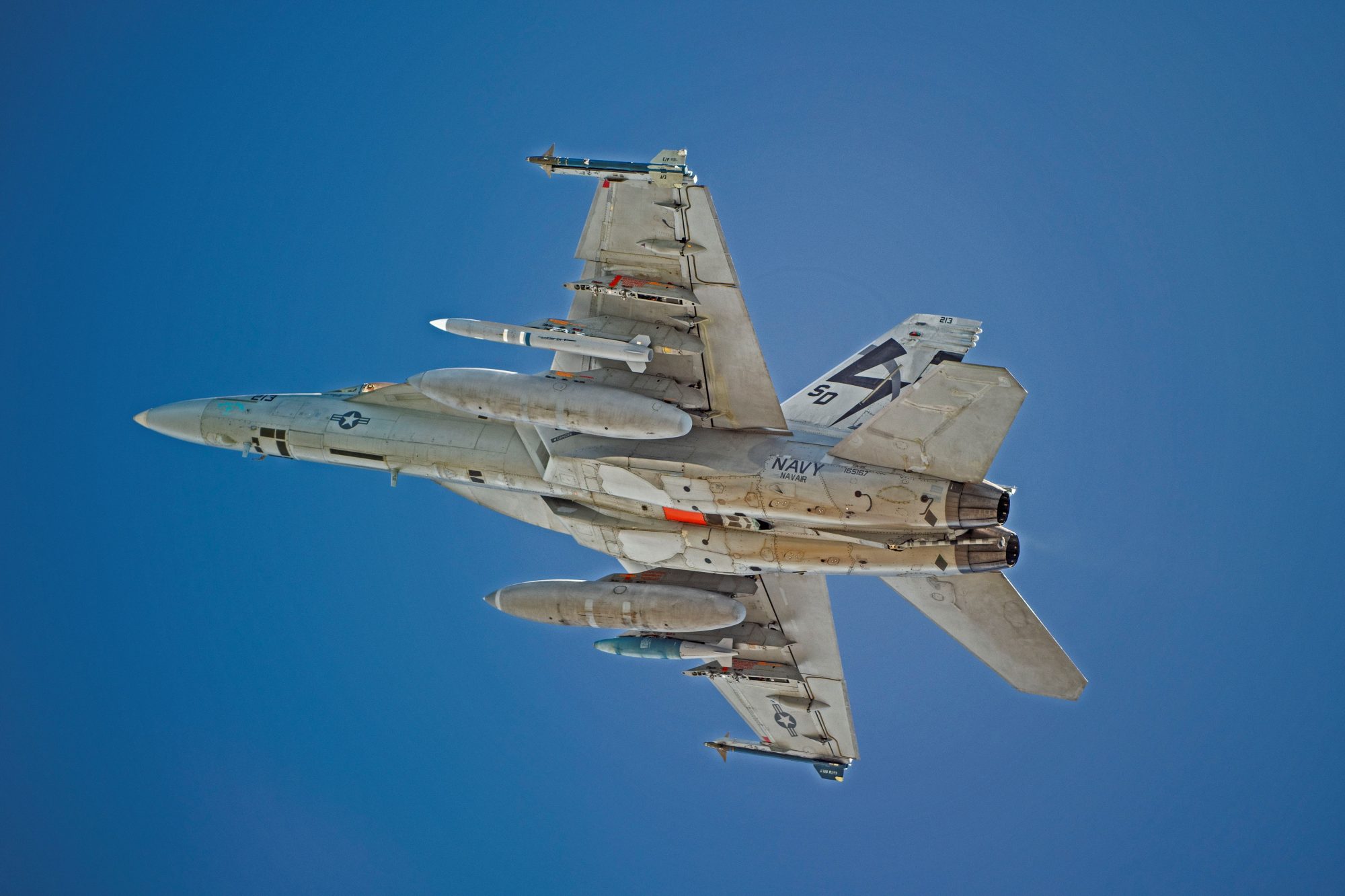 Advanced Anti-Radiation Guided Missile (AARGM) Aircraft with missile flies in the sky