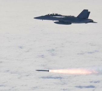 AGM 88G News fighter jet in flight while launching a missile