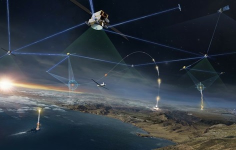 Critical-Design-Review-for-Tranche-1-Transport-Layer rendering of several satillites in orbit
