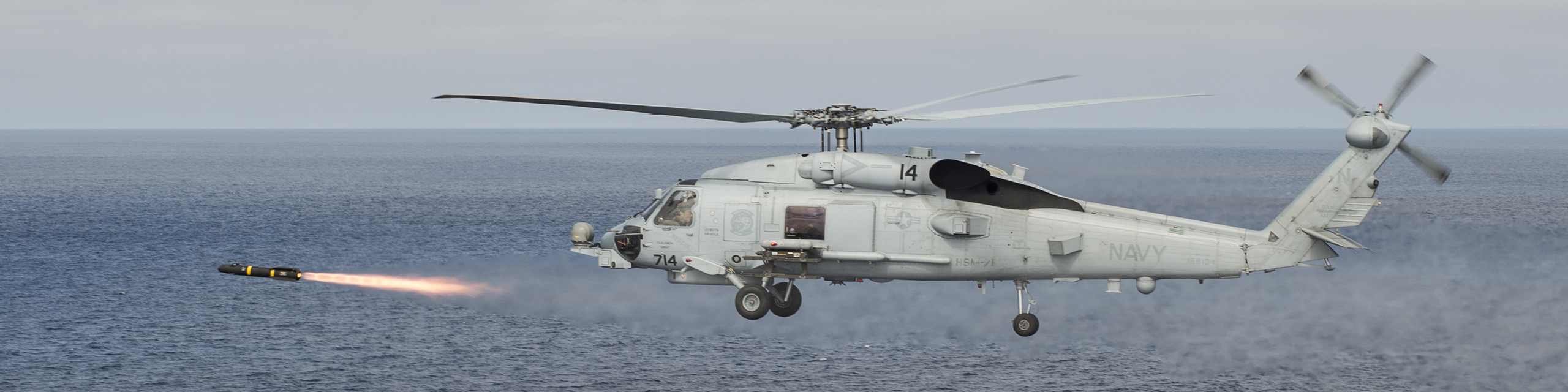 Hellfire missile launch Sea Hawk helicopter (Hellfire) launching missile