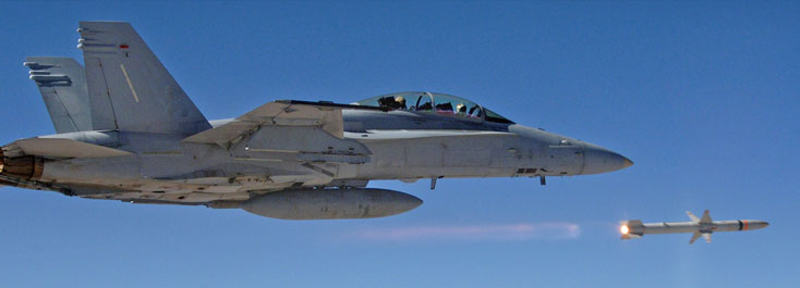 Electronic Warfare – Advanced Weapons aircraft firing an Advanced Anti-Radiation Guided Missile (AARGM) in the blue sky