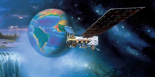 rendering of satellite and earth