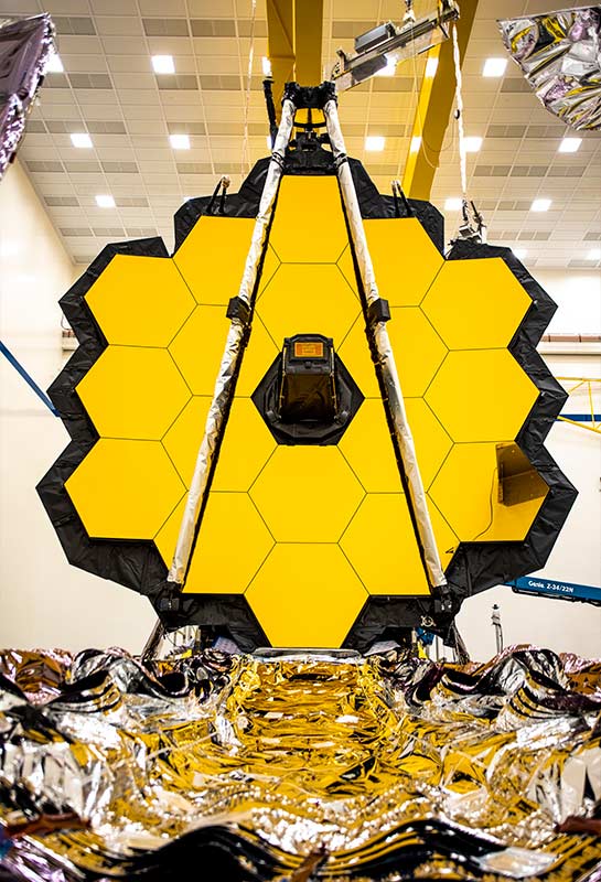 Close up of the mirrors on the James Webb Space Telescope