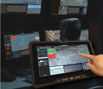 Forward Area Air Defense Command and Control (FAAD C2) Finger pointing at digital tablet