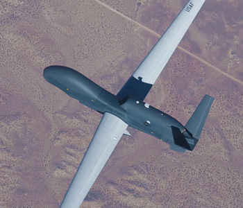 Top view of Global Hawk flying above a terrain Top view of Global Hawk flying above a terrain