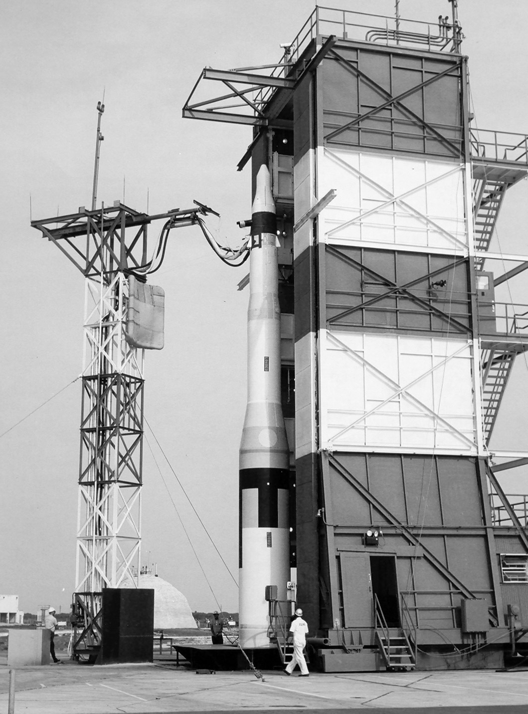 Minuteman I Launch Pad Rocket on launch pad with man in front