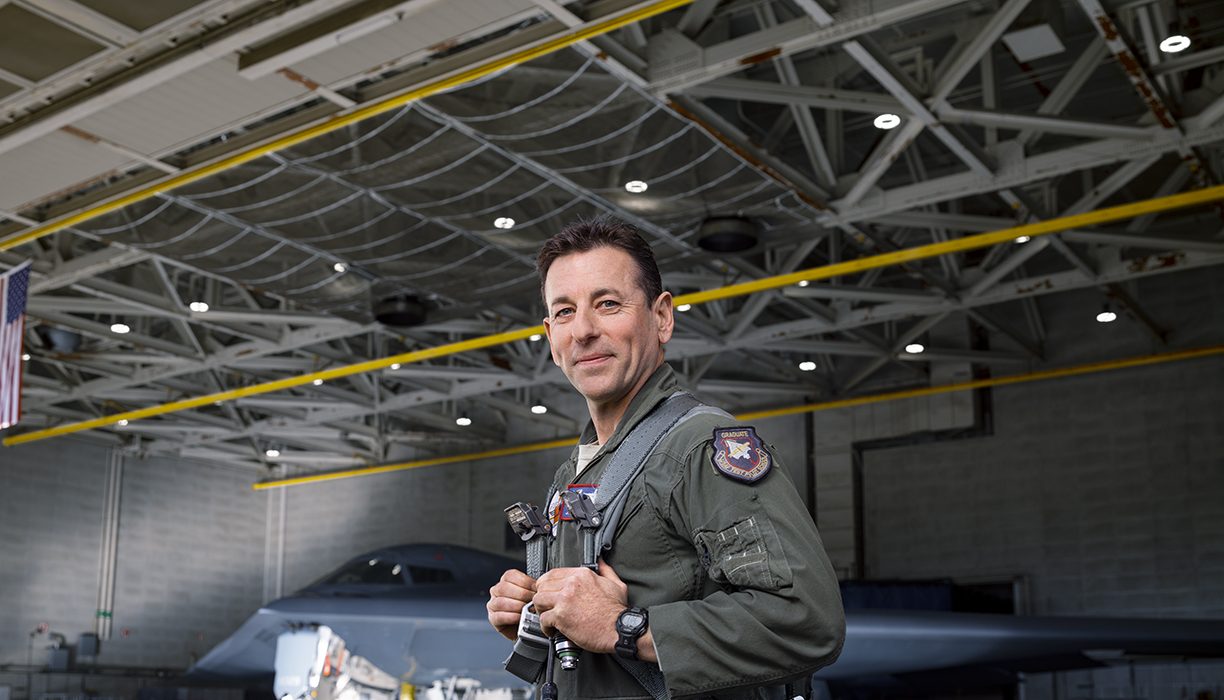 Veteran at Northrop Grumman White man in uniform stands outside