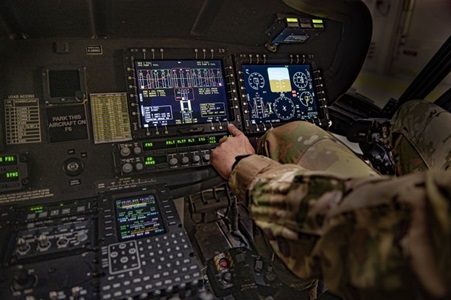 The interior of a UH-60V Black Hawk helicopter