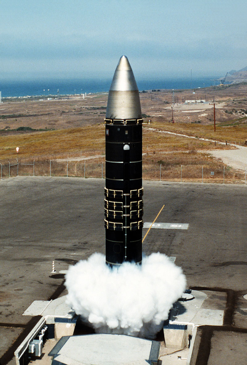 Peacekeeper missile rocket taking off from launch pad