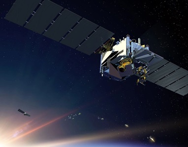 rendering of satellite in space