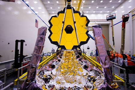 Technicians-work-on-JWST-sunshield-4 James Webb Space Telescope