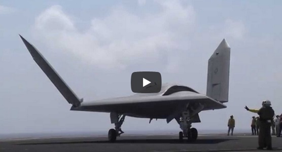 UCAS aircraft on the ground with wings folded up