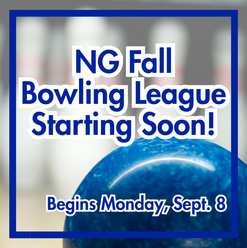 Bowling ball in foreground of league play