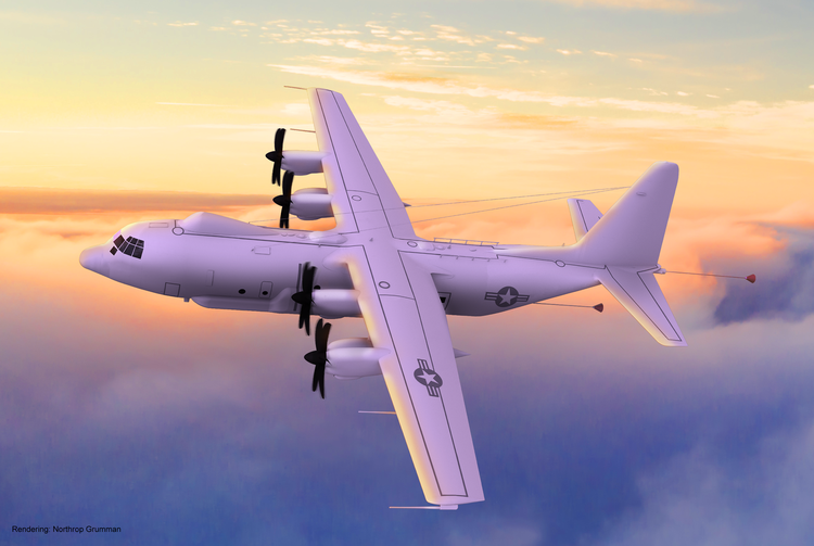 The Northrop Grumman-led industry team will deliver the E-130J for the U.S. Navy’s TACAMO mission. (Credit: Northrop Grumman) Title Text - H2