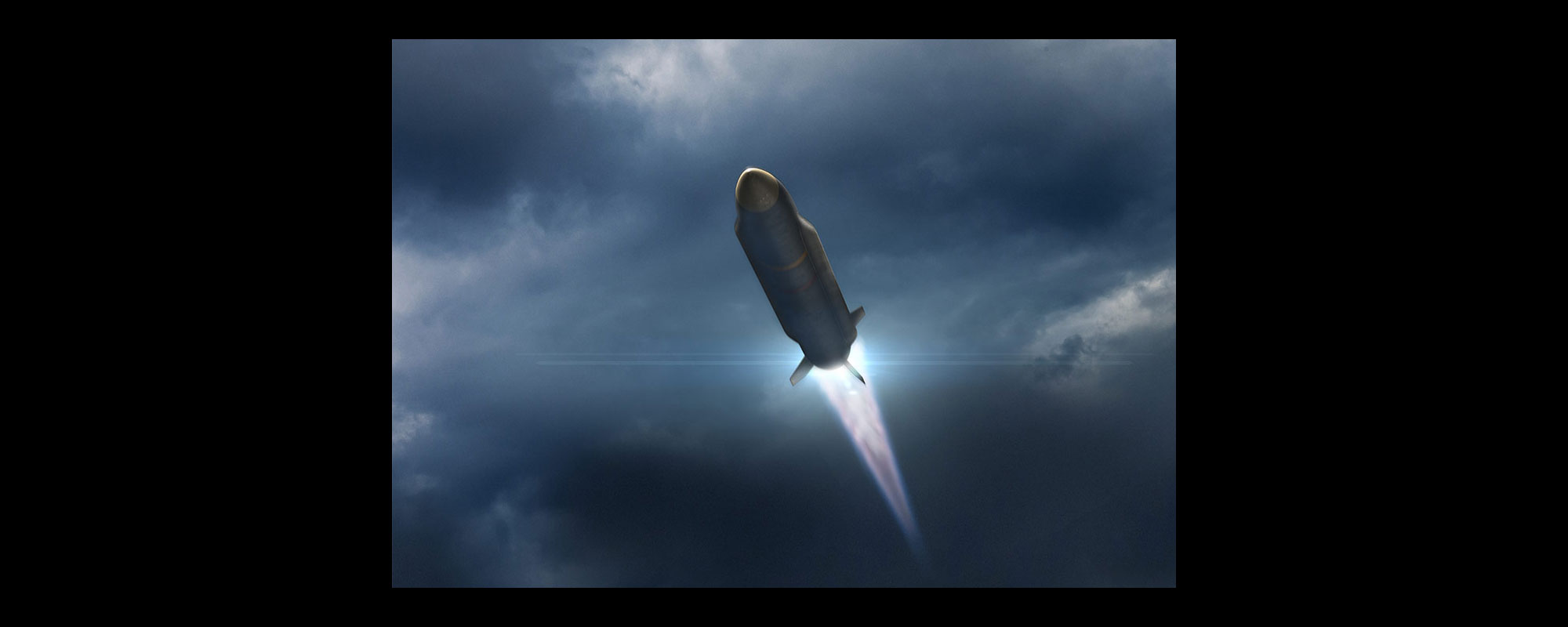 Missile flying through clouds