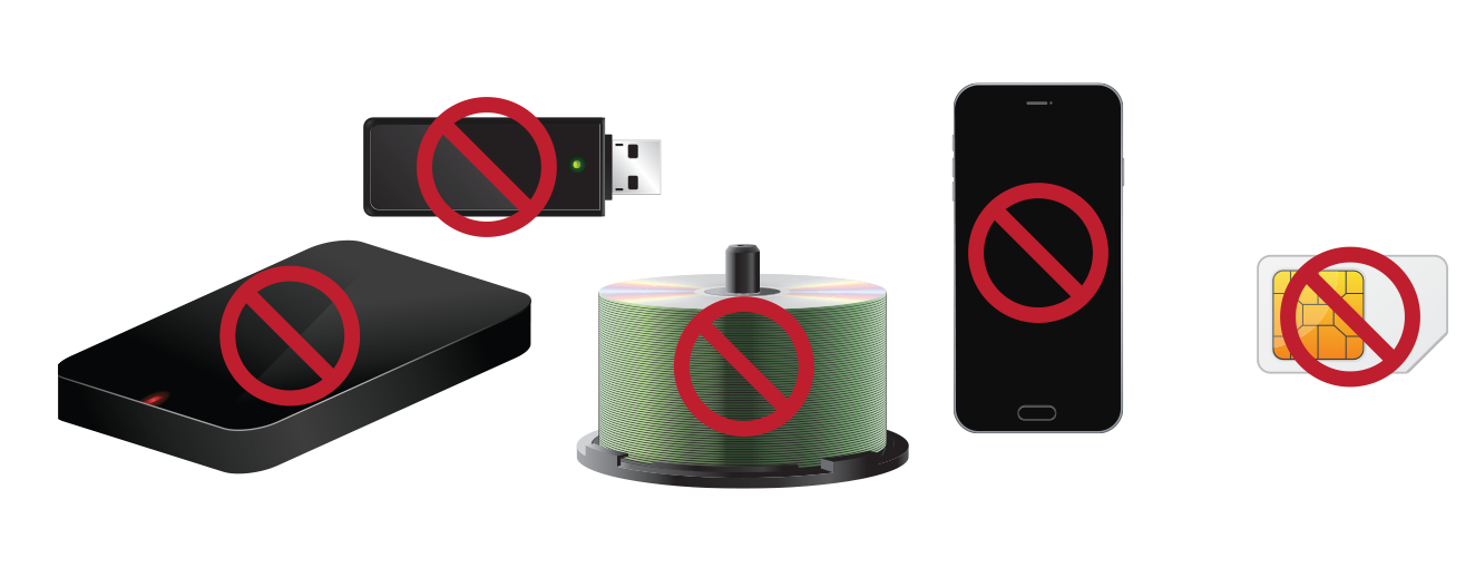 illustrations of electronic devices marked as do not use