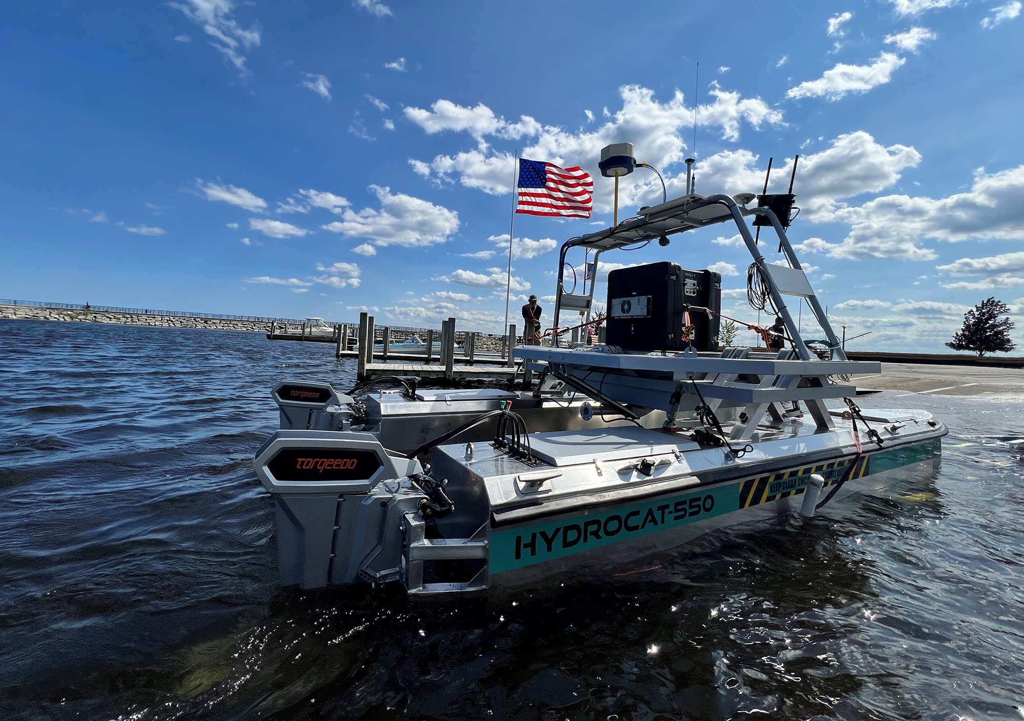 electronic warfare transceiver installed on boat floating in water