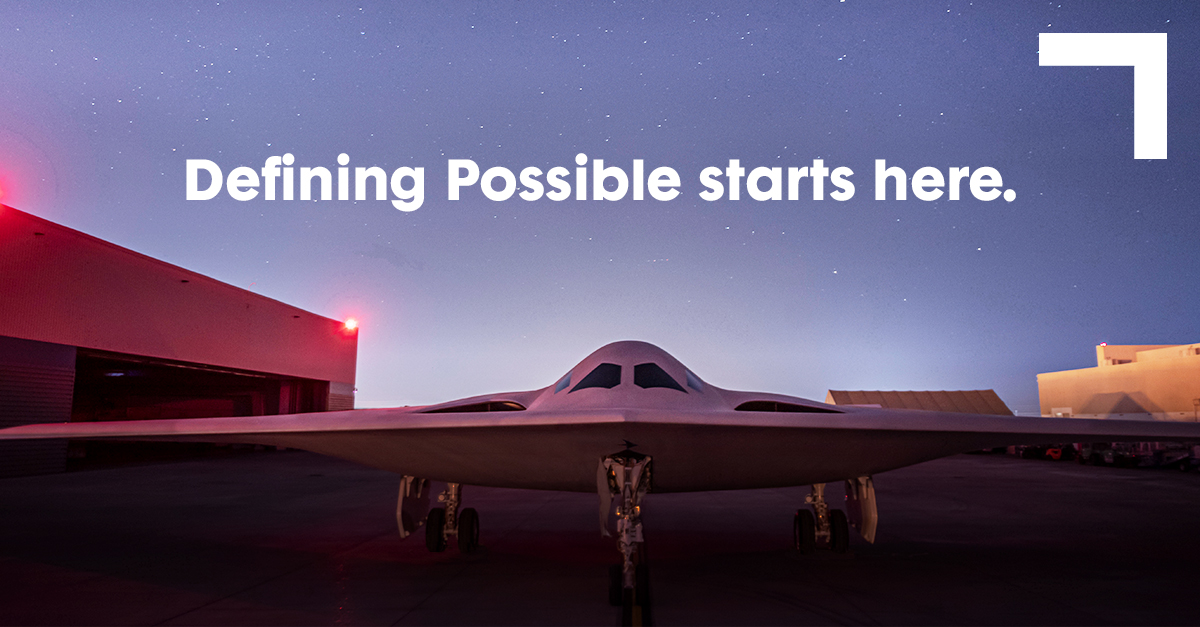 1200×627-InFeed2-DefiningPossibleStartsHere front view of a bomber on the ground