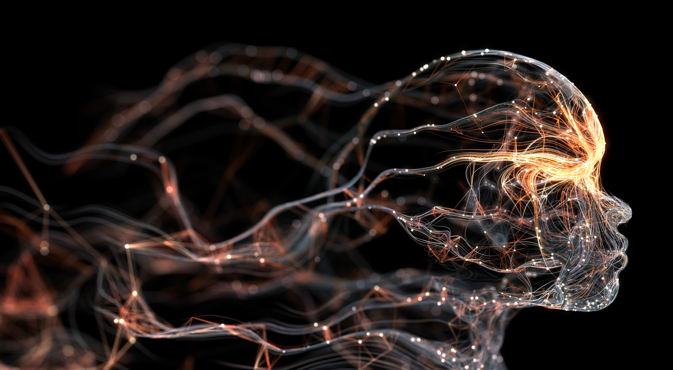 Futuristic Technologies on Now. Powered by Northrop Grumman 3D rendered depiction of digital network connections shaped like a human face. Highly detailed and perfectly usable for a wide range of topics related to artificial intelligence, big data or technology in general.