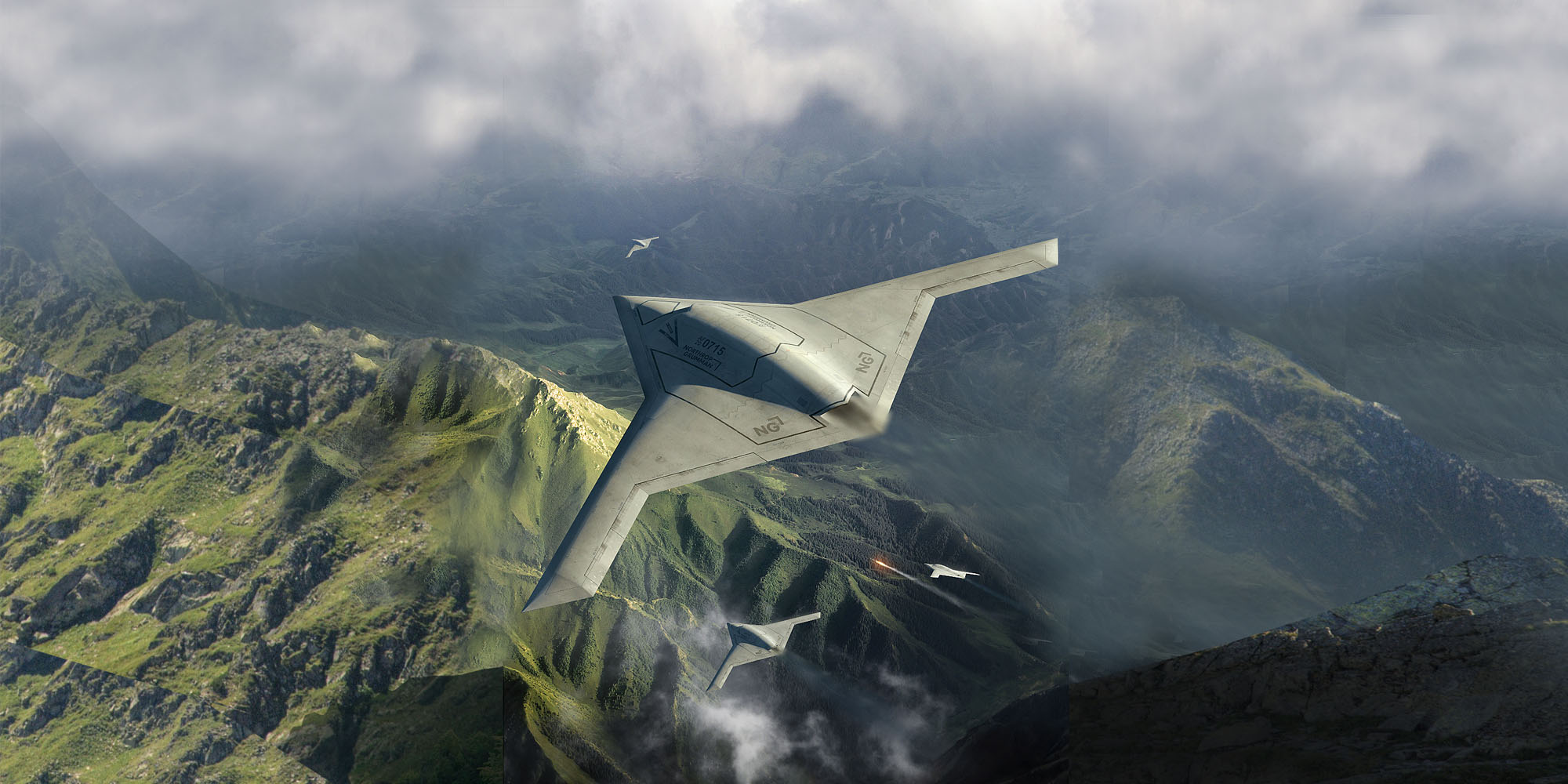 MQ-Next flying over mountains