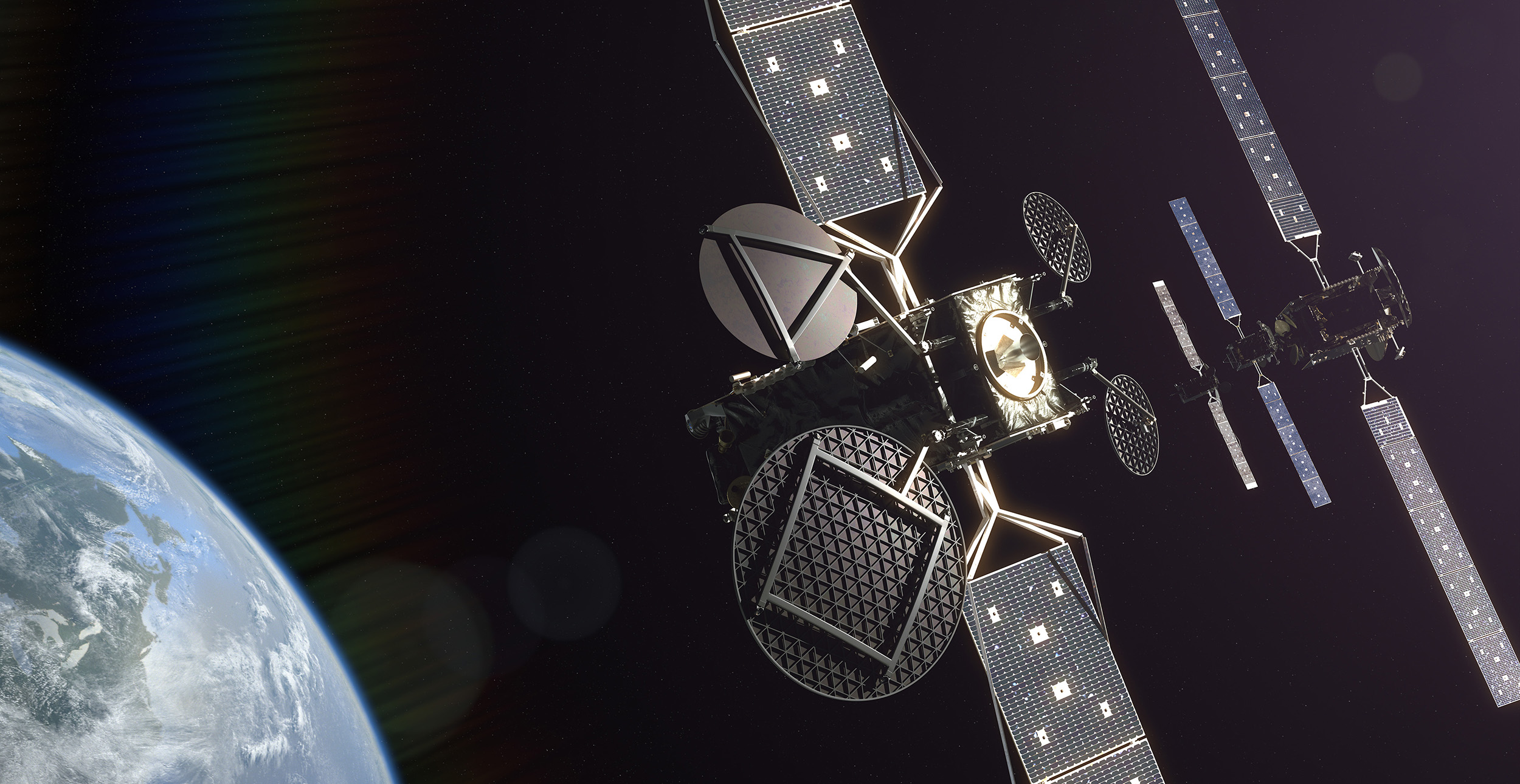 What We Do – Northrop Grumman CGI image of a satellite in space looking down on earth